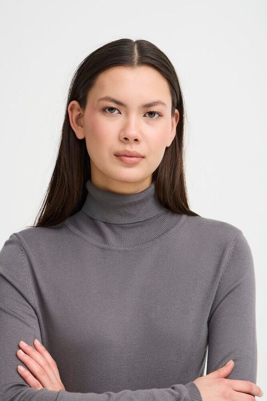 ICHI Mafa Polo Neck Sweater Grey