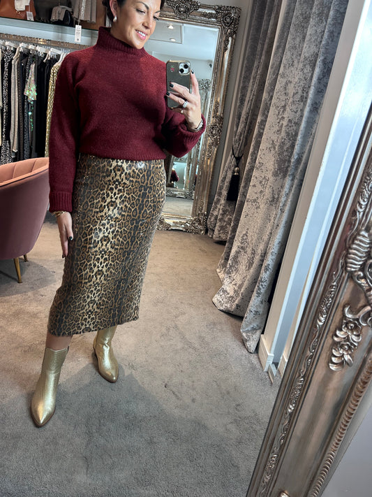 FY Leopard Print Sequin Skirt