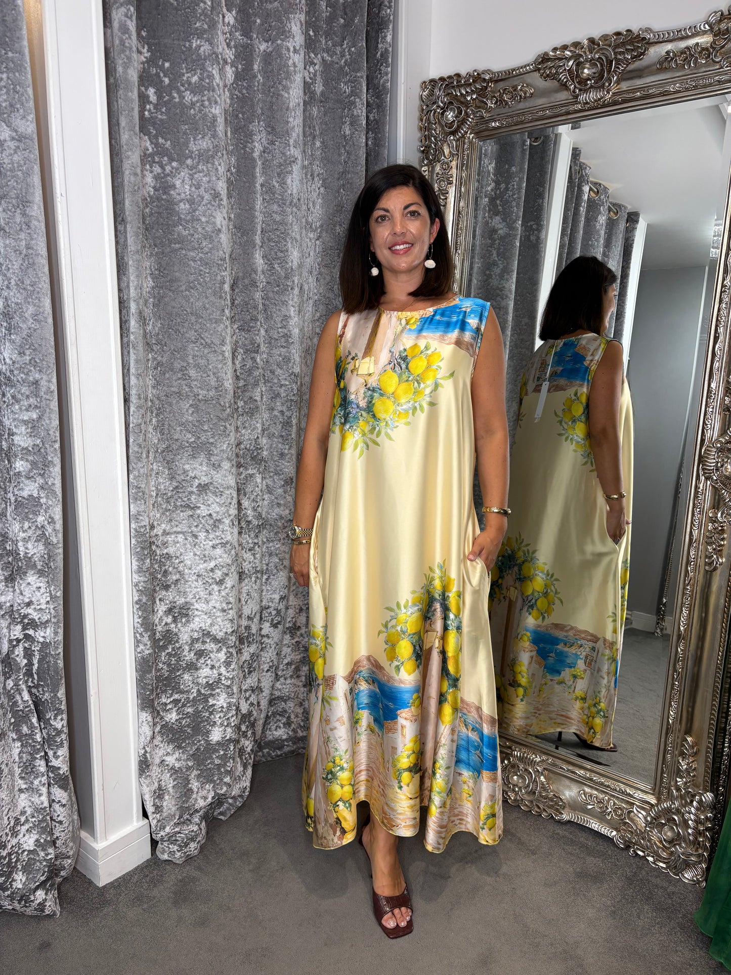 Studio Lemon Satin Maxi Dress - Yellow