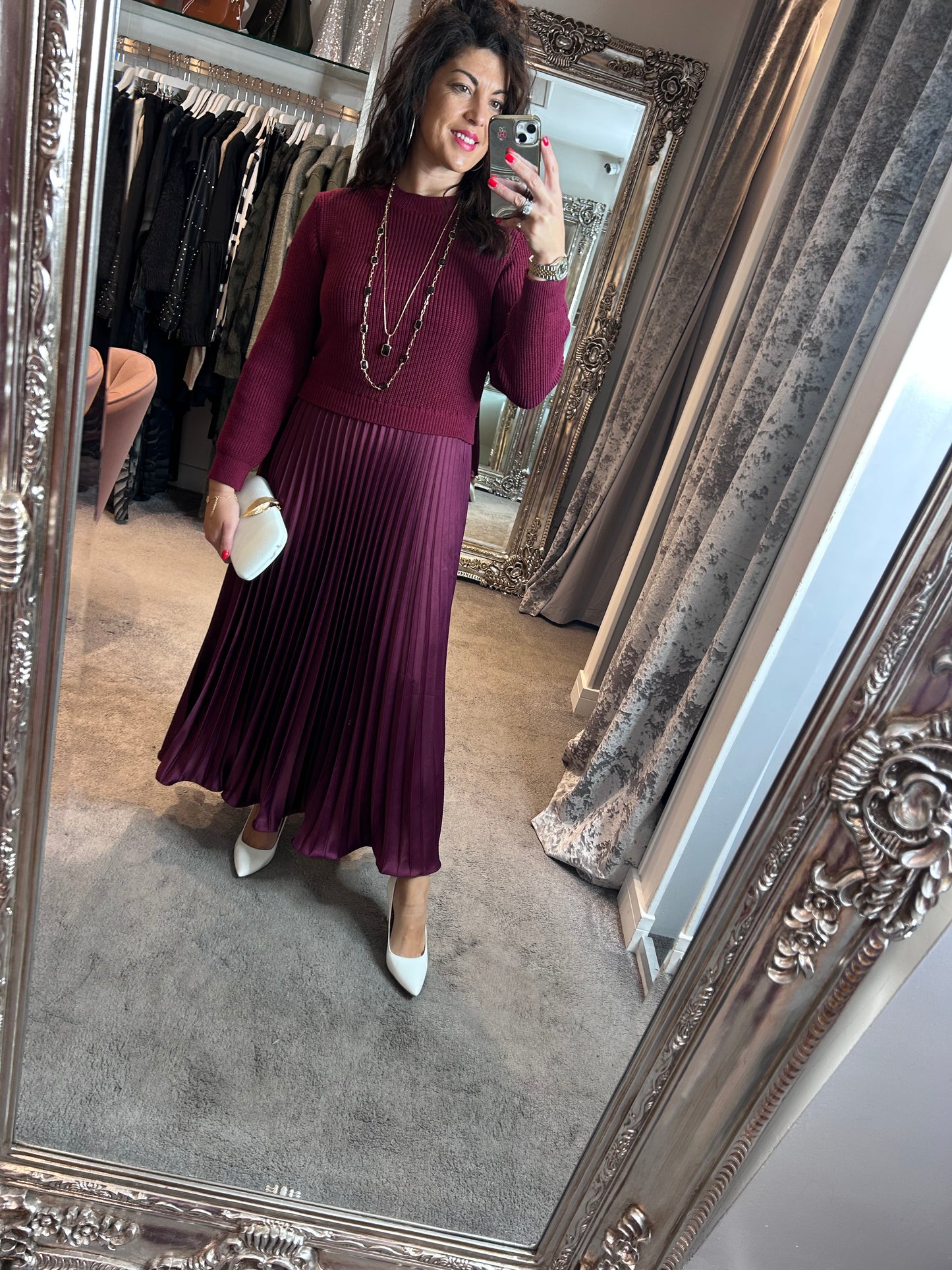 FY Plum Long Sleeve Pleated Jumper Dress