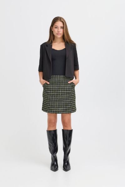 ICHI Cloule Check Tweed Skirt - Riffle Green