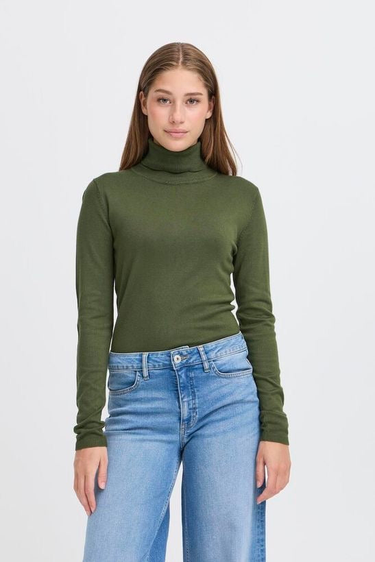 ICHI Mafa Polo Neck Sweater Green