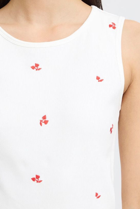 ICHI Palma Embroidered Top - White/Red