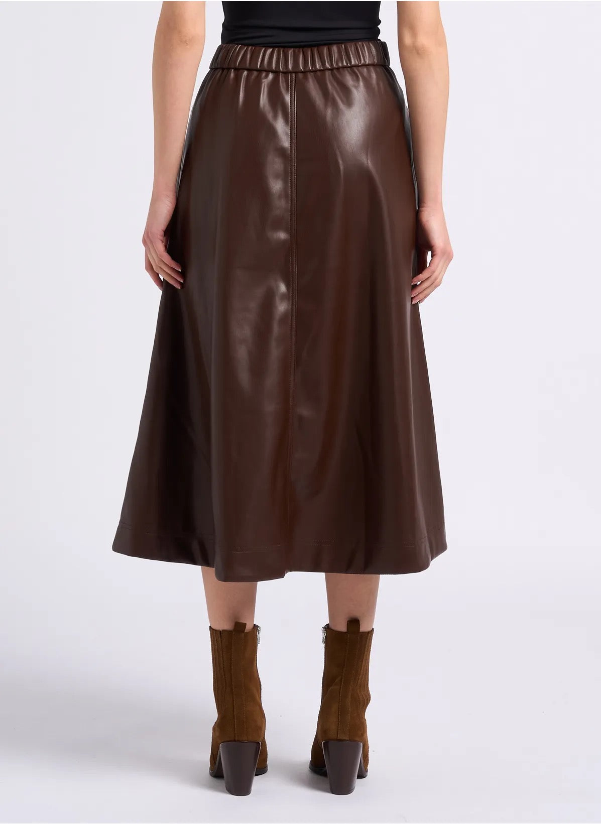 Suncoo Paris Floyd Faux Leather Midi Skirt Brown