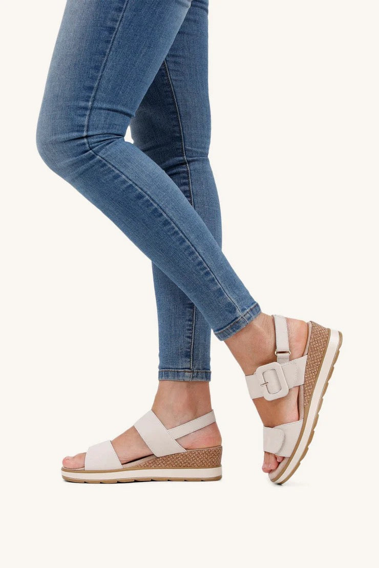 Caprice Cream Leather Wedge Sandal