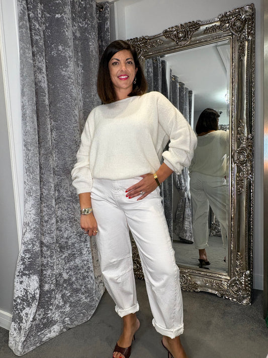 T1 Balloon Sleeve Jumper- Cream