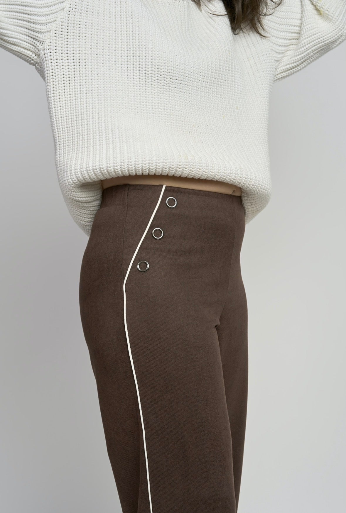 PINNS Soft Wide Leg Trouser - Chocolate/Ecru