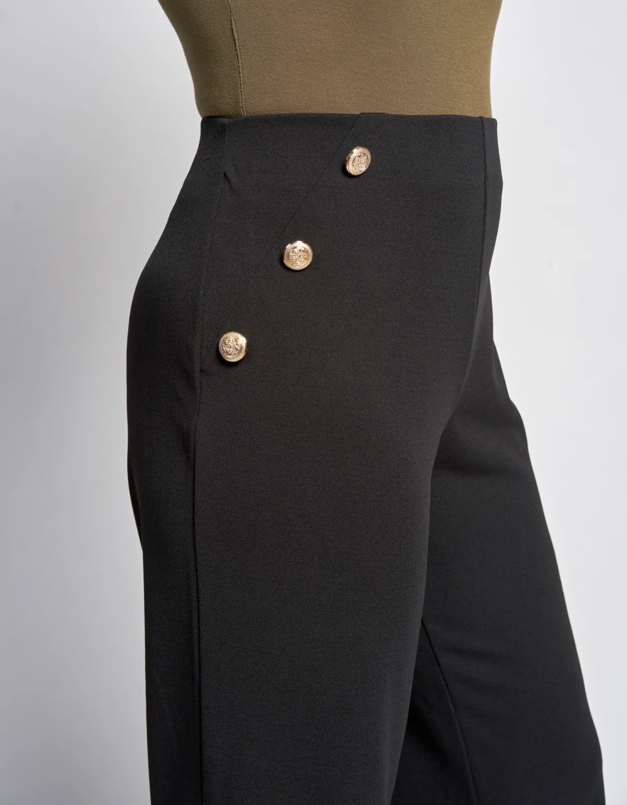 Pinns Wide Leg Button Detail Ponte Trousers - Black