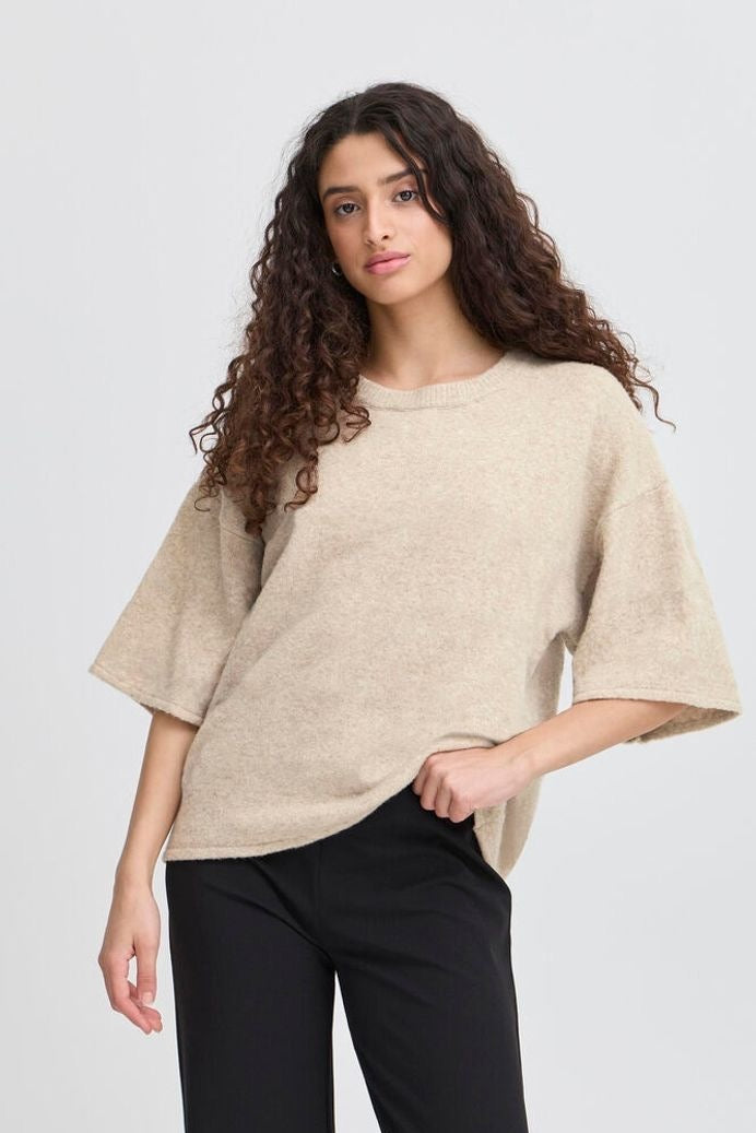 ICHI Dasila Short Sleeve Sweater - Oatmeal