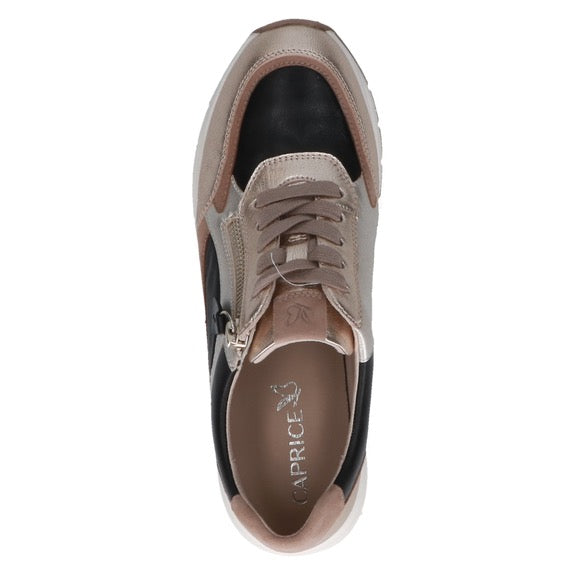 *RESTOCKED* Caprice Metallic Leather Lace/Zip Trainer - Gold/black