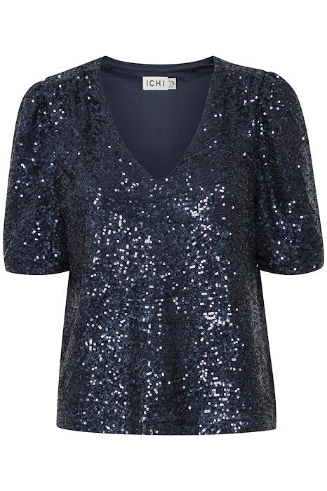 ICHI Fauca Blue Sequin Blouse