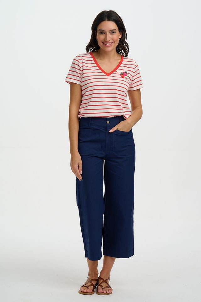 Sugarhill Brighton Khole V-Neck T Shirt - Red/Off White