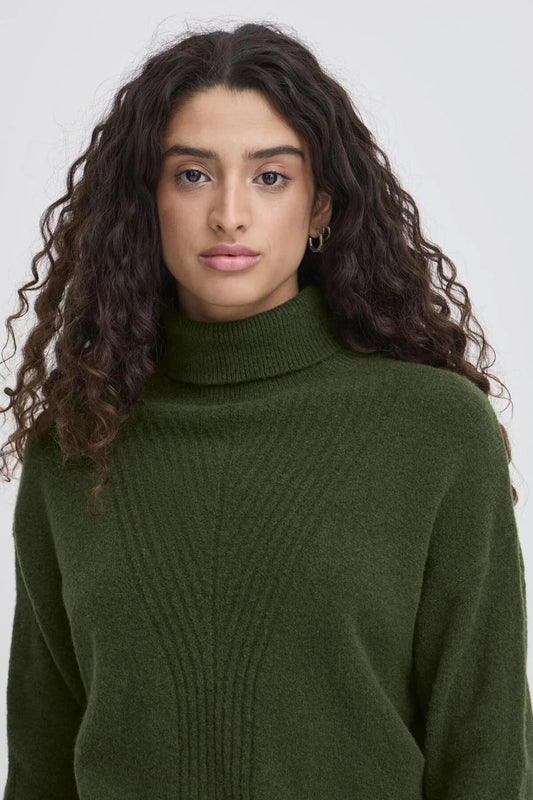 ICHI Dasila Roll Neck Sweater - Riffle Green