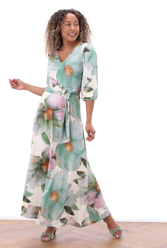 K-Design Floral Maxi Dress with Tie Belt