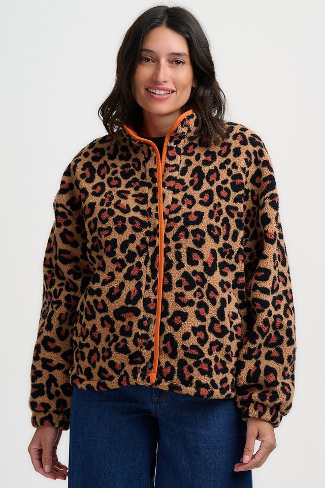 Sugarhill Brighton Remi Popper Fleece - Orange Leopard