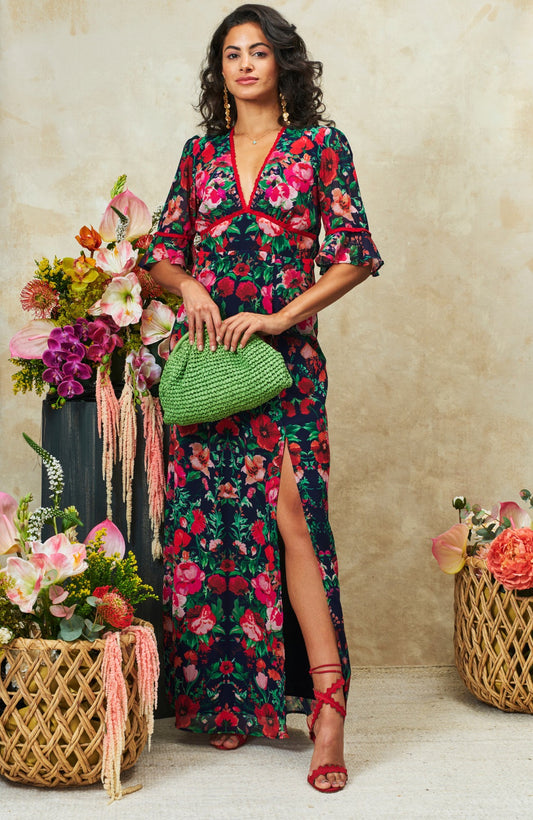 Hope & Ivy The Jemma Floral Maxi Dress - Navy/Red