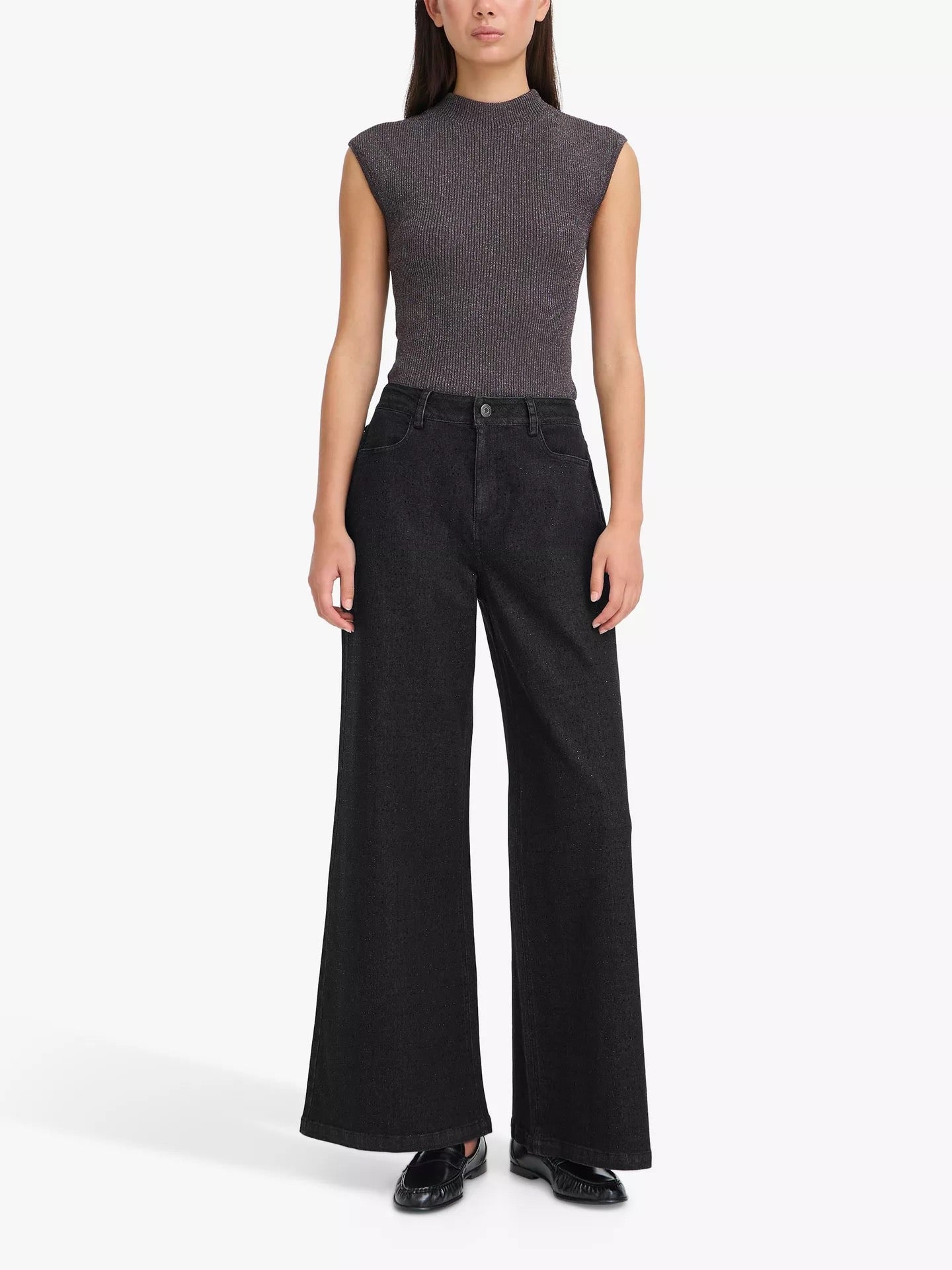 ICHI Braidy wide Leg Crystal Jeans - Dark Grey Wash