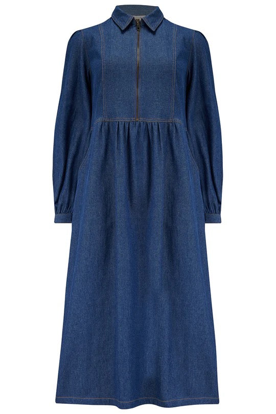 Sugarhill Brighton Kirsty Midi Smock Dress - Mid-Blue Denim