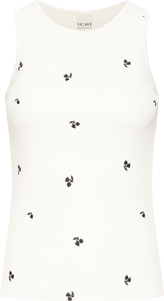 ICHI Palma Embroidered Top - White/Black