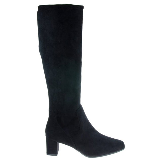 Caprice Knee High Stretch Suede Boot - Black