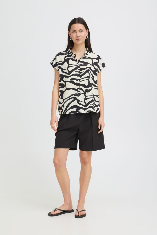 ICHI Linno Linen Blouse - Zebra