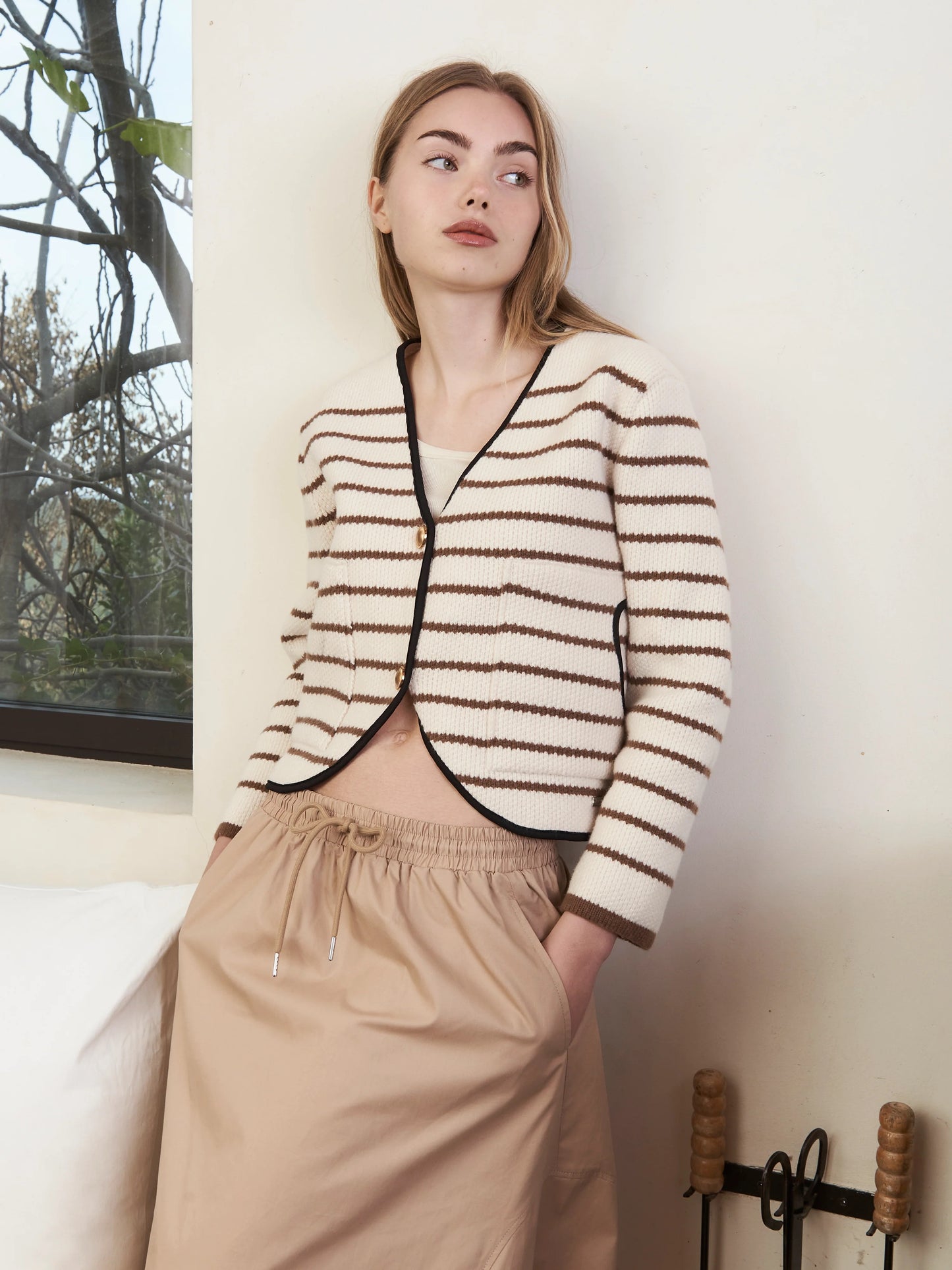 Jovonna London Ned Cardigan Brown Stripe