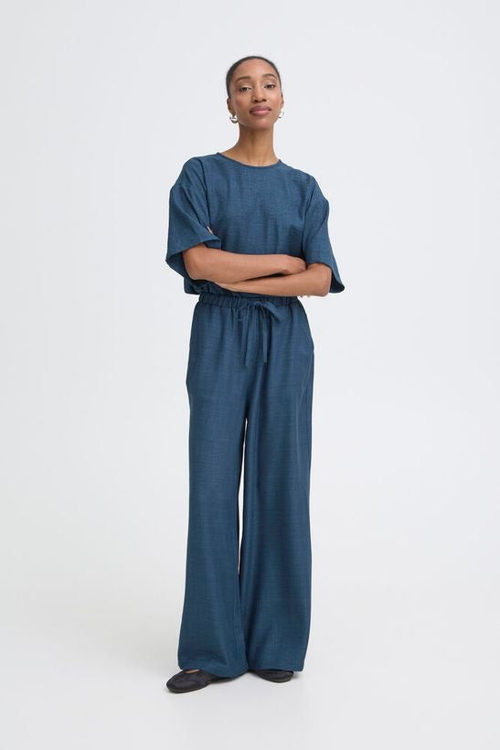 ICHI Katico Wide Leg Trousers - True Blue