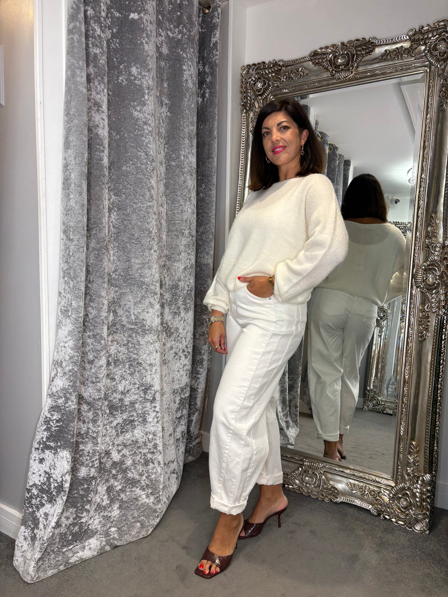 T1 Balloon Sleeve Jumper- Cream
