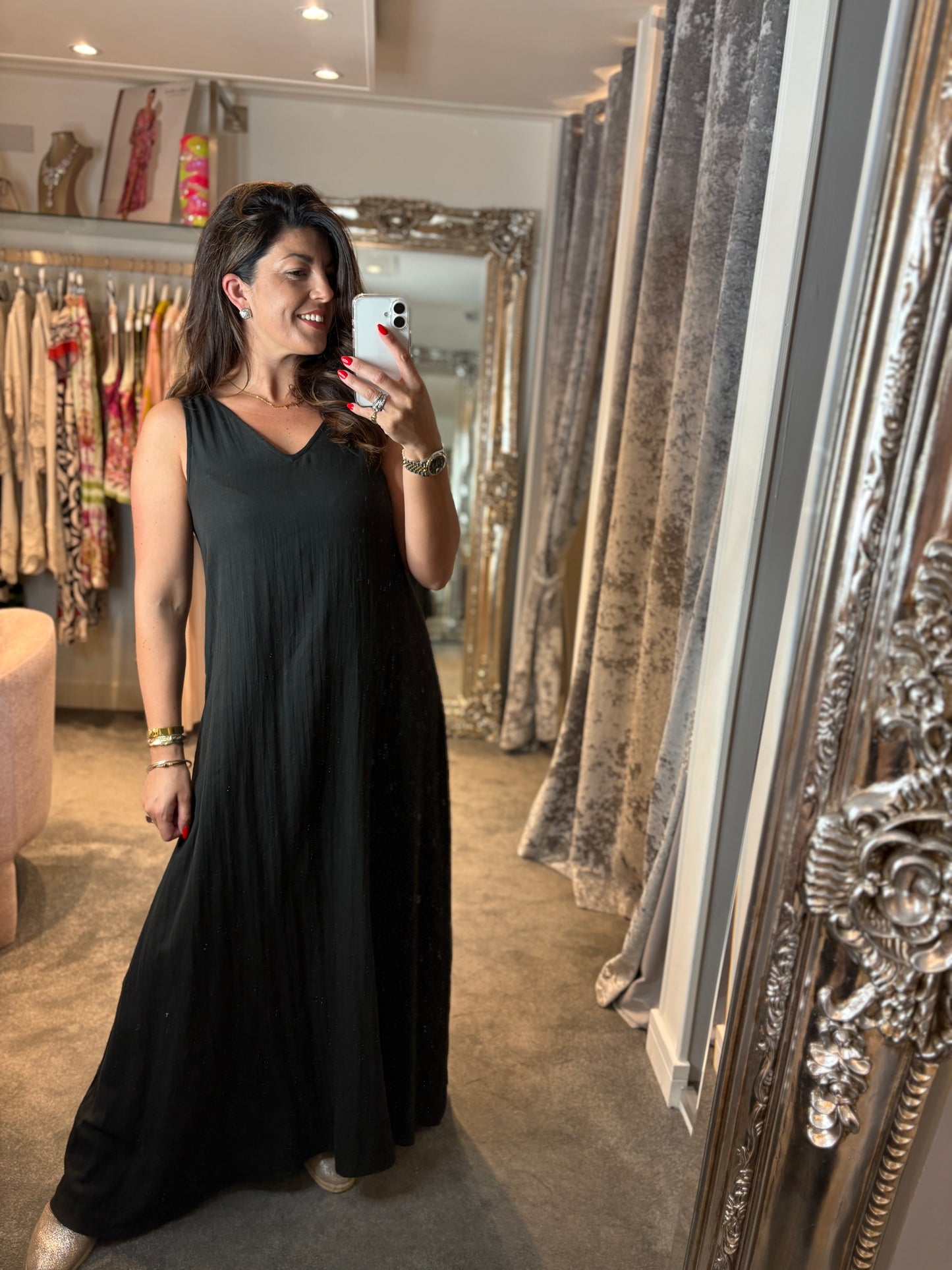 ICHI Foxa V-Neck Sleeveless Maxi Dress, Black