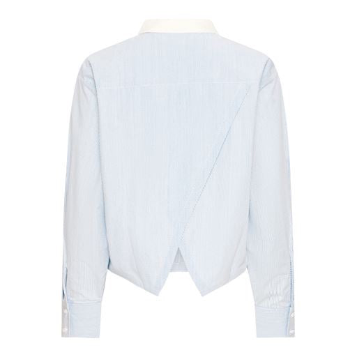 ICHI Keila Open Back Shirt - Baby Blue/White