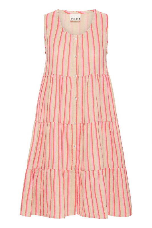 ICHI Foxa Stripe Cotton Mini Dress - Pink Candy