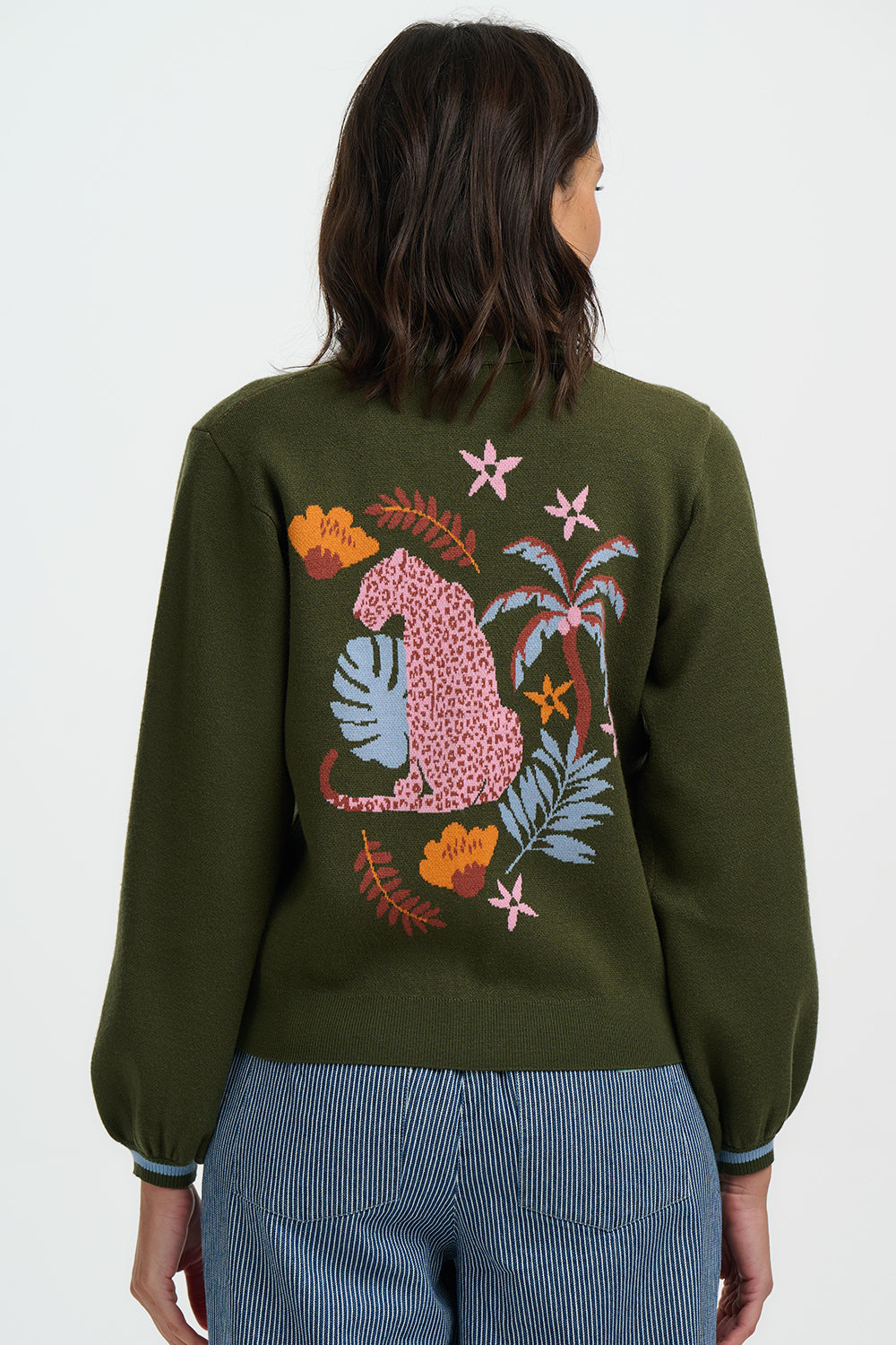 Sugarhill Brighton Adrian Cardigan - Khaki, Leopard Jungle