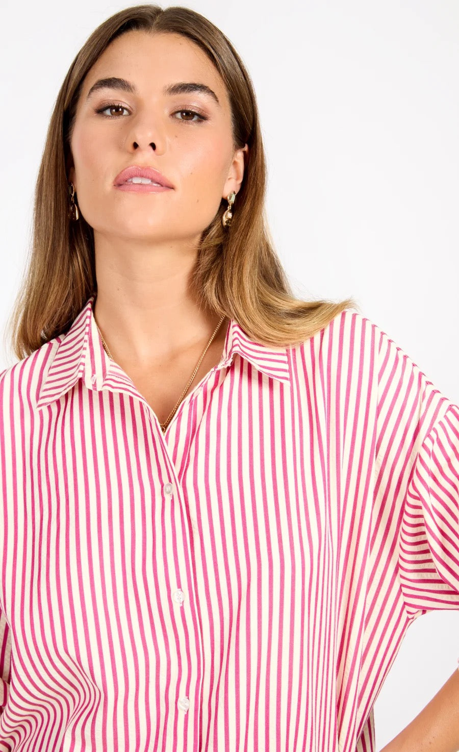 Little Mistress Pink Stripe Shirt by Vogue Williams