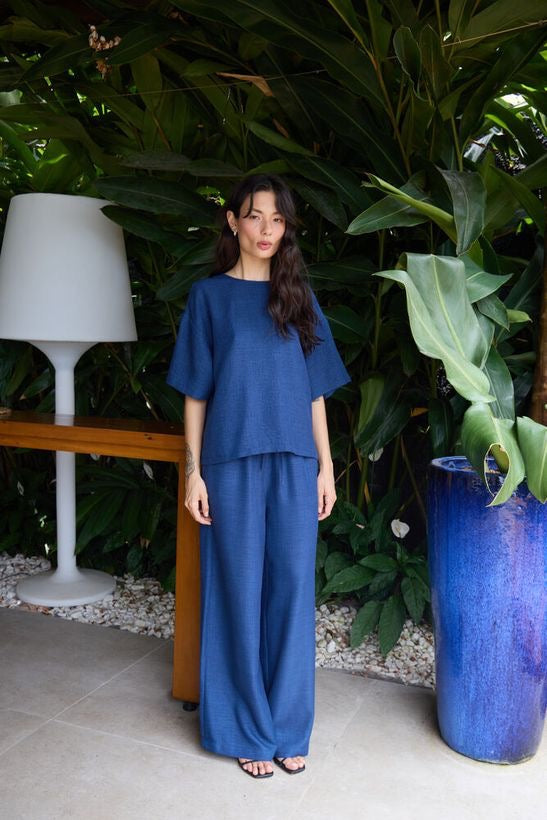 ICHI Katico Wide Leg Trousers - True Blue