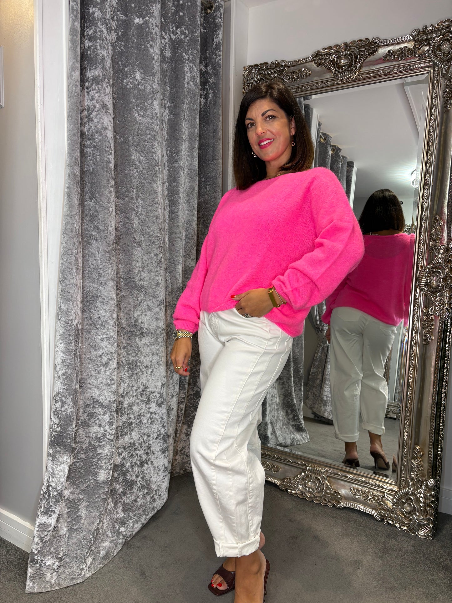 T1 Balloon Sleeve Jumper- Hot Pink