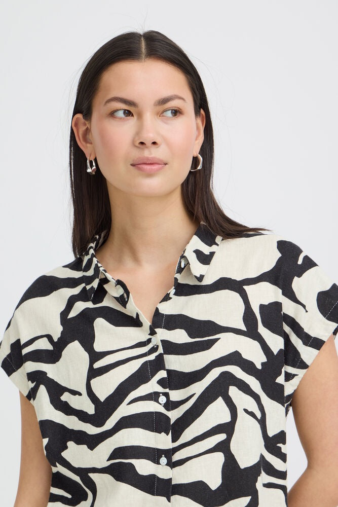 ICHI Linno Linen Blouse - Zebra