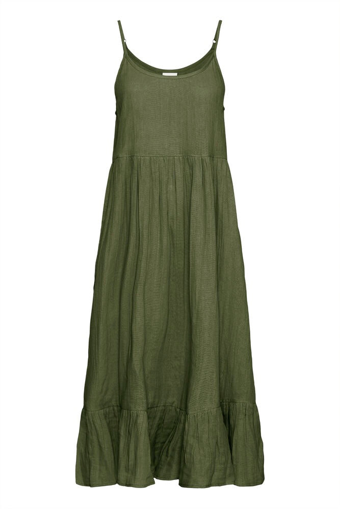 ICHI Foxa Midi Cotton Dress - Green