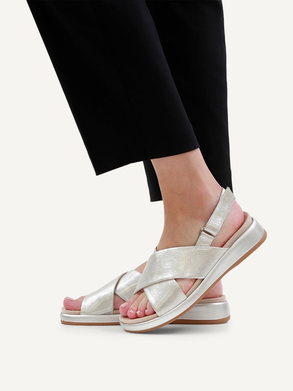 Caprice Leather Slingback Sandal - Silver