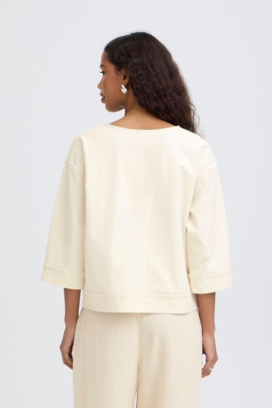 ICHI Kate Demin 3/4 Sleeve Top - Birch White