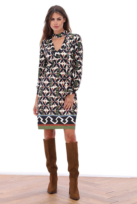 K-Design V Neck Tunic Dress - Geo Print