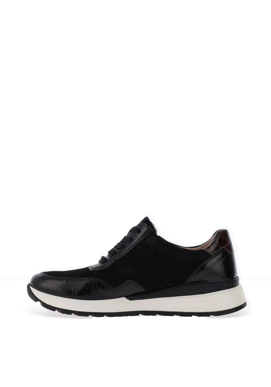 Caprice Patent/Suede Leopard Trainer - Black