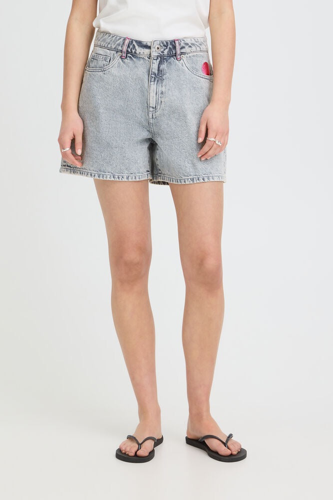 ICHI Laveny Denim Shorts - Bleach Wash