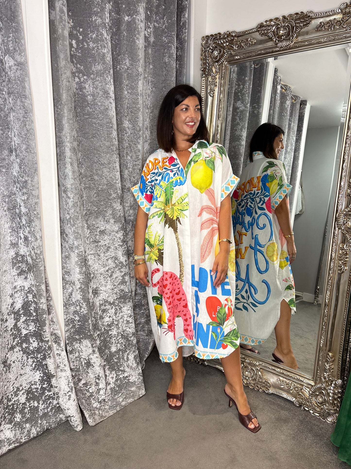Studio Oversized Tropical Shirt Dress