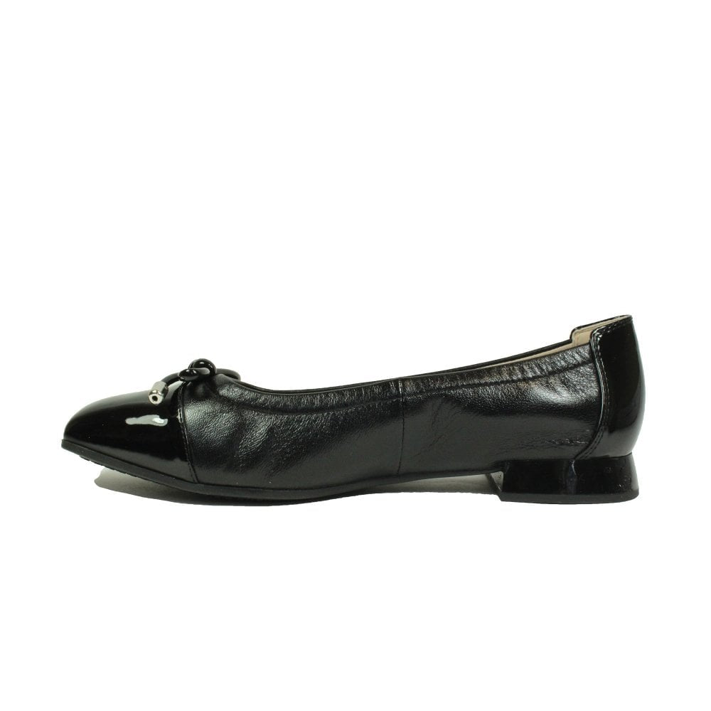 Caprice Black Leather Ballerina Shoe