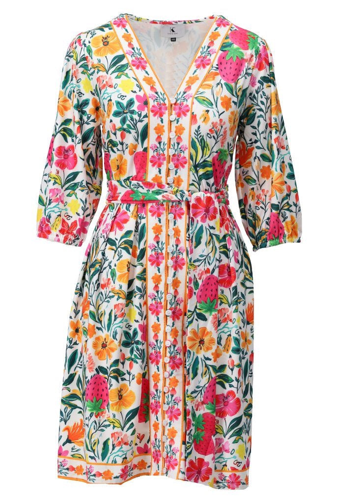 K-Design Floral Printed Tunic dress - Green/Pink/Yellow