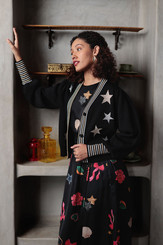 Emily Lovelock Kaya Cardigan - Black Silver/Gold