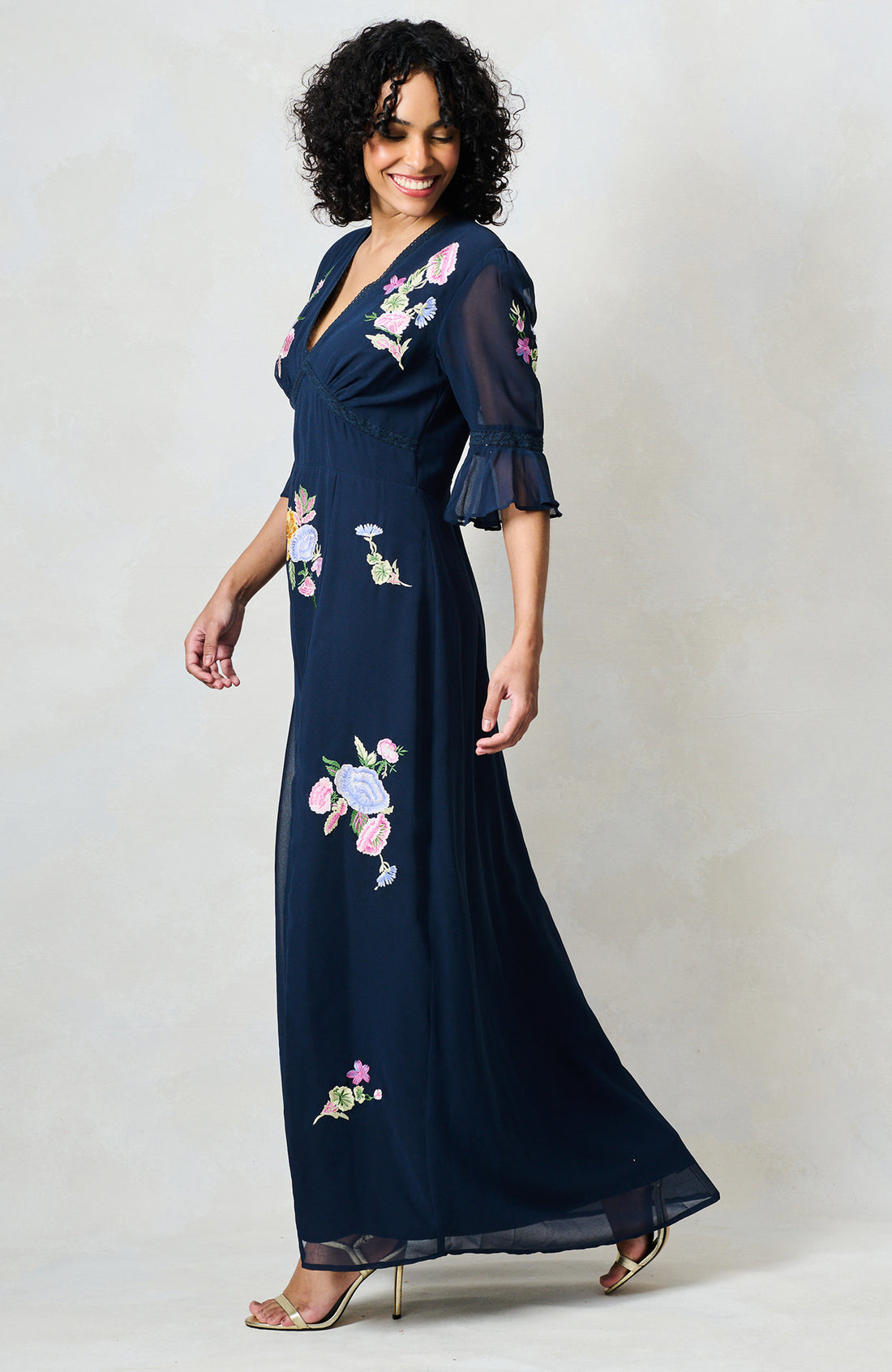 Hope & Ivy The Kyra Embroidered Maxi Dress - Navy