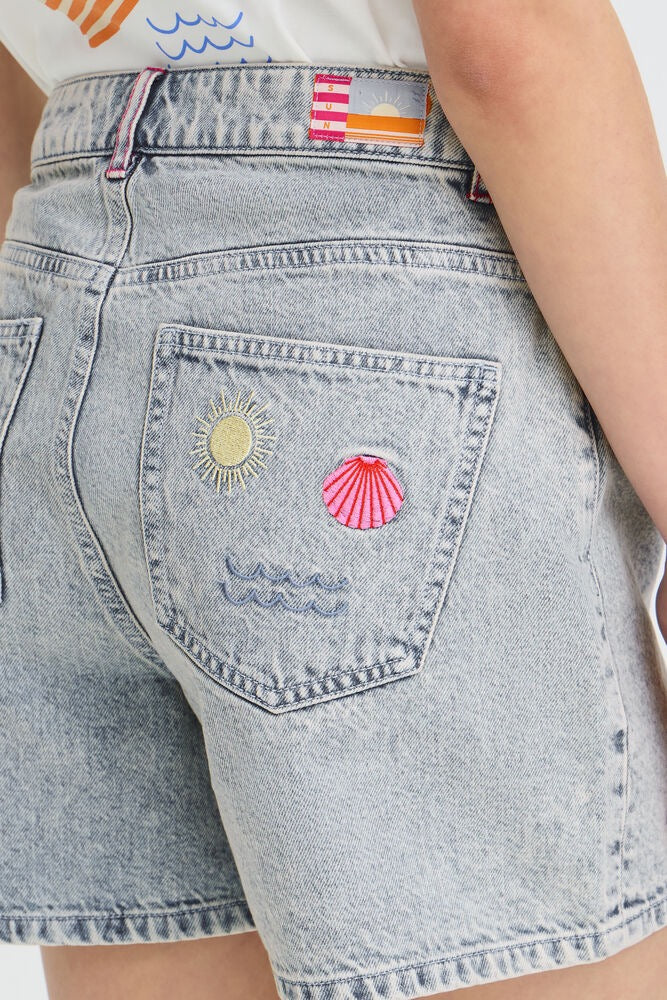 ICHI Laveny Denim Shorts - Bleach Wash