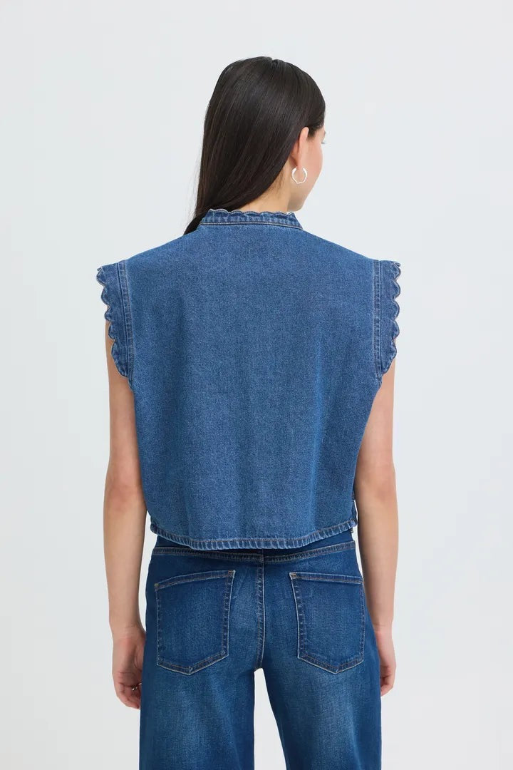 ICHI Palou Demin waistcoat - Mid Blue