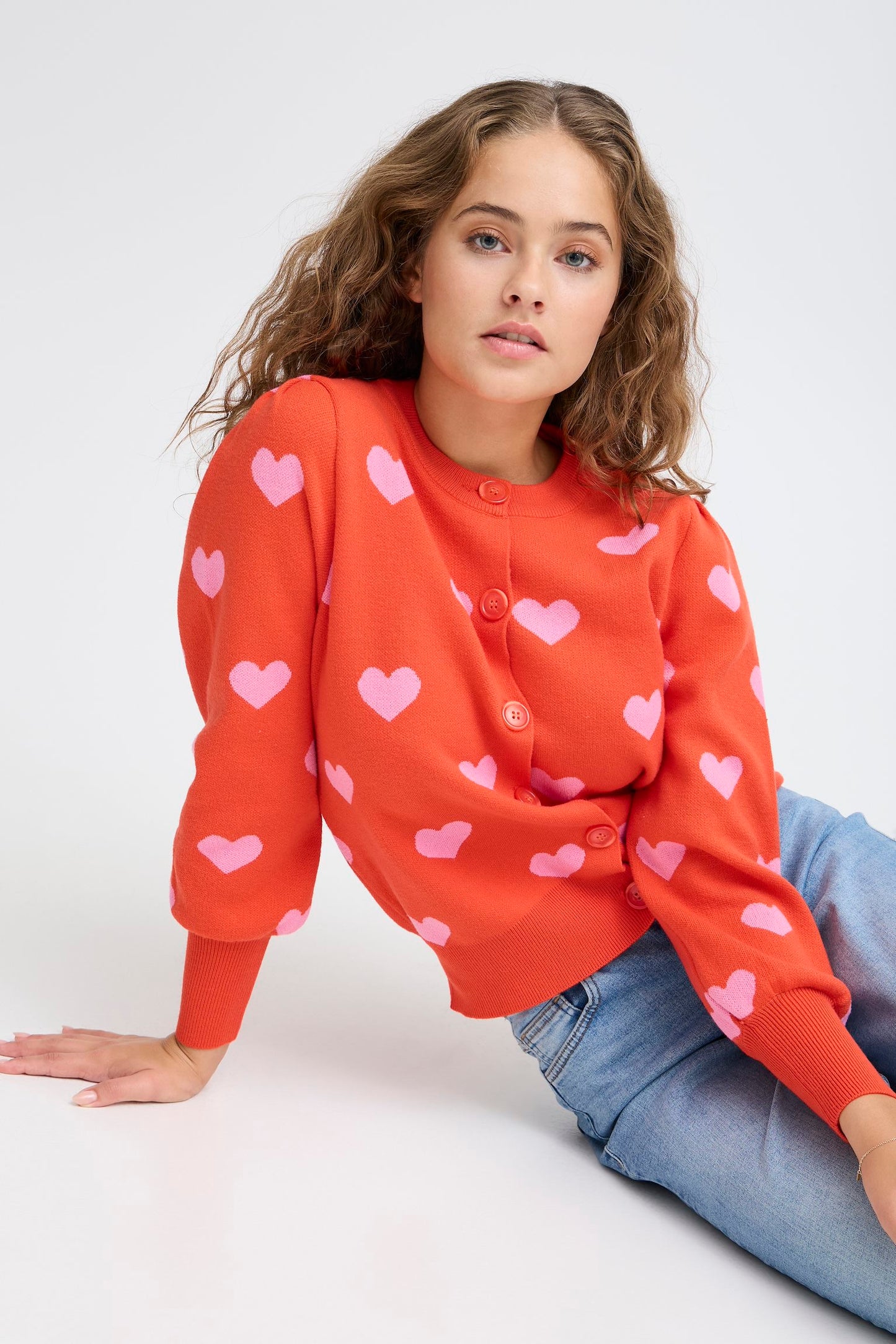 ICHI Brielle Cardigan Orange Pink Hearts